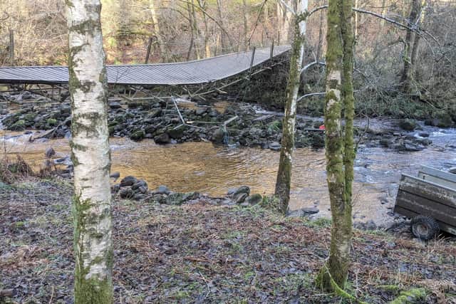 The collapsed bridge in Roeburndale, Lancashire, where one man was killed and others were seriously injured. Photo: Kelvin Stuttard