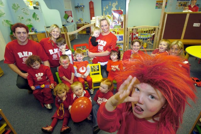 Four-year-old Ben Kear and friends at Giggles Nursery, Lytham, raising money for Comic Relief in 2005
