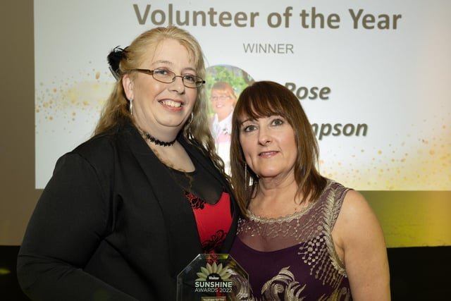 Volunteer of the Year award winner Rose Simpson (left) receives her award from Lancaster Guardian and Morecambe Visitor editor Debbie Butler.