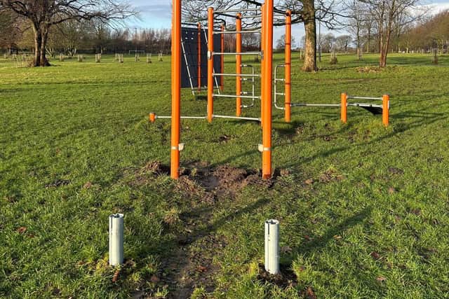 Thieves have stolen gym equipment from Ryelands Park, said Lancaster City Council.