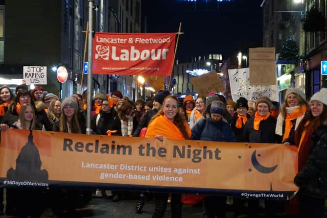 The Reclaim the Night event with organiser Anna Hopkins pictured front centre. Photo: Joshua Brandwood