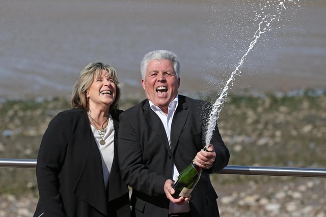 Denise Scarr and husband Robert celebrate winning £6,311,254 in April 2015