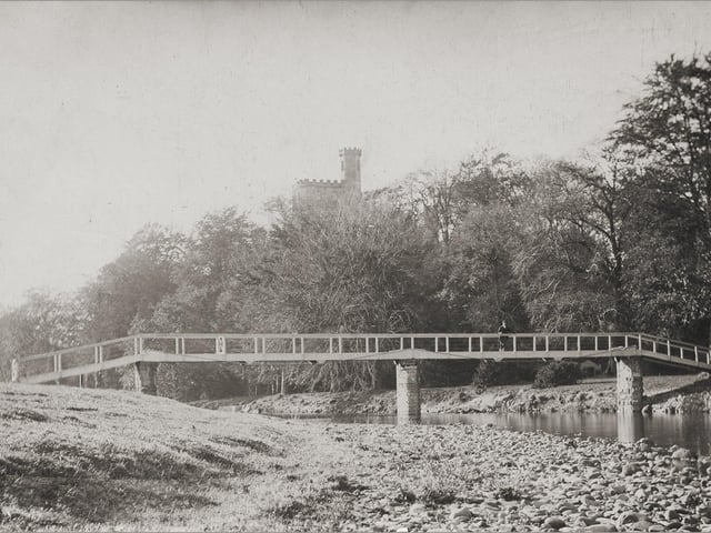The new suspension bridge recently erected by Col Foster behind Hornby Castle was washed away in the floods. Photo: David Kenyon.