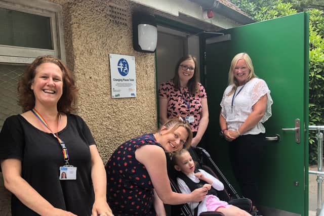 From left: Councillor Abi Mills (Disability Champion), Laura Rhodes and her daughter Millie (Friends of Happy Mount Park), Clare Brown (Projects Delivery Lead) and Stevi Thompson (Parks Operations Supervisor).