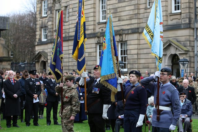 Standard bearers in Lancaster for Remembrance Sunday.