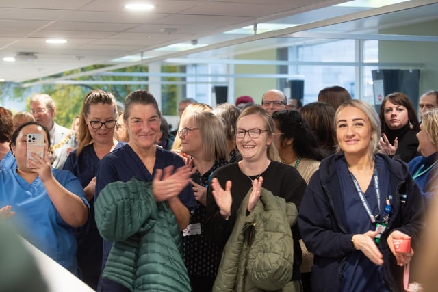 Staff clap at the opening of the new Oncology and Haematology Unit at Royal Lancaster Infirmary.