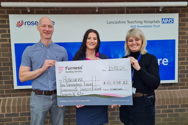 Preston branch manager Kate Bethell (centre) presents the Furness Building Society’s 2024 Rosemere C