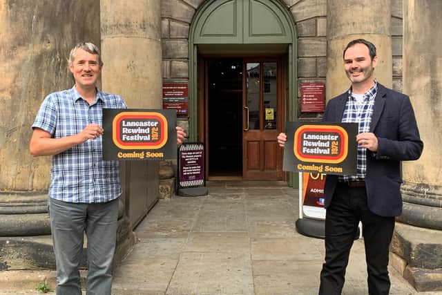 Tom Fyson, Lancaster BID Operations Manager and Richard Wooldridge, Director at HPA Chartered Architects outside Lancaster City Museum which will host the Lancaster Rewind exhibition. Photo: Lancaster BID.