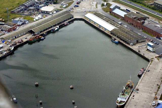 A birds eye views of Fleetwood Docks, captured in 2004