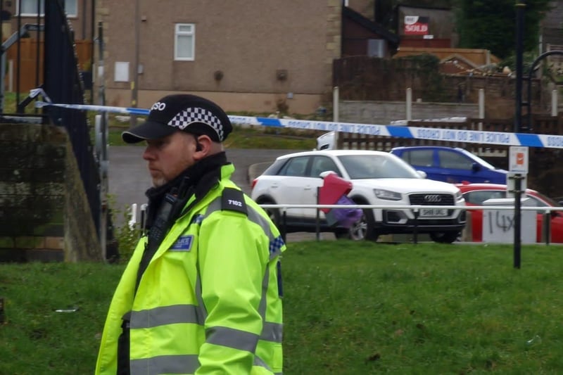A police officer on the Ridge estate in Lancaster today.