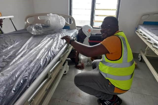 Installing medical beds in Kangba,Ghana.