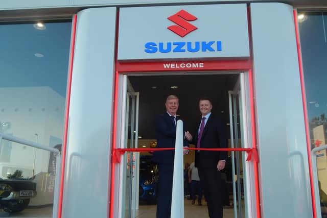 Left, Denis Houston, Suzuki Aftersales Director, and right Phil Clay Chapelhouse Operations Director a the opening of the new Chapelhouse Suzuki dealership off Preston New Roade in Blackpool
