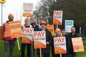 Junior doctors picket line outside Royal Preston Hospital, at the start of their strike in January 2024.