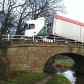 A lorry crossing Lancaster Canal at the Cockerham Road bridge.