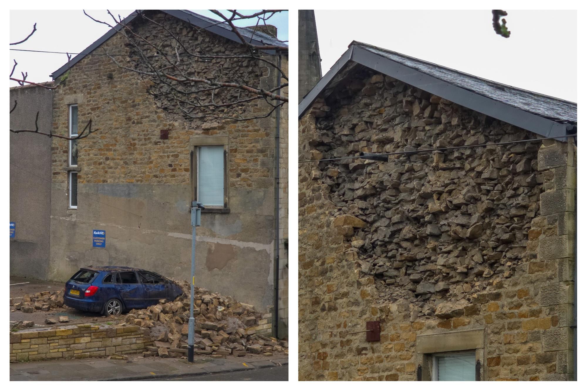 Video and pictures as wall collapses onto parked car in Lancaster city ...