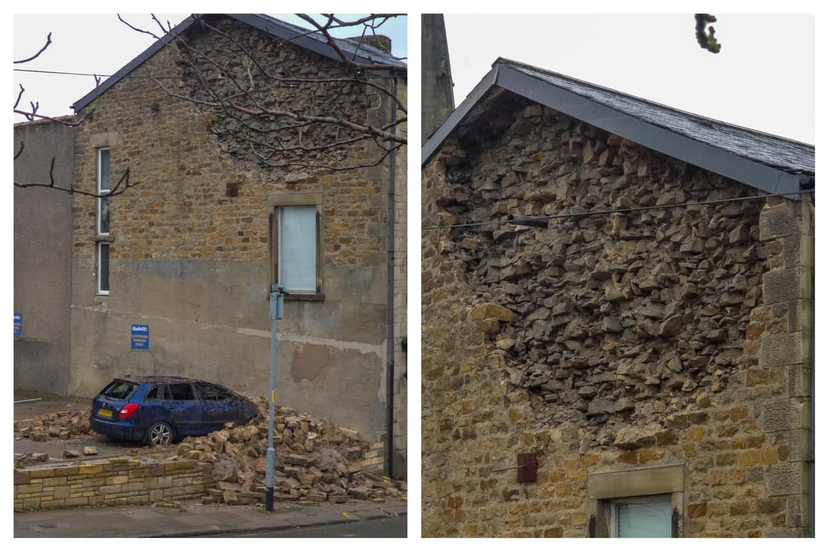 Video and pictures as wall collapses onto parked car in Lancaster city ...
