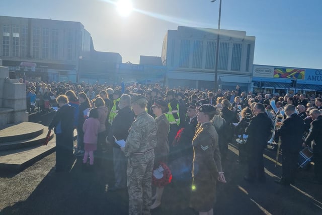 Crowds gather in Morecambe on Remembrance Sunday.