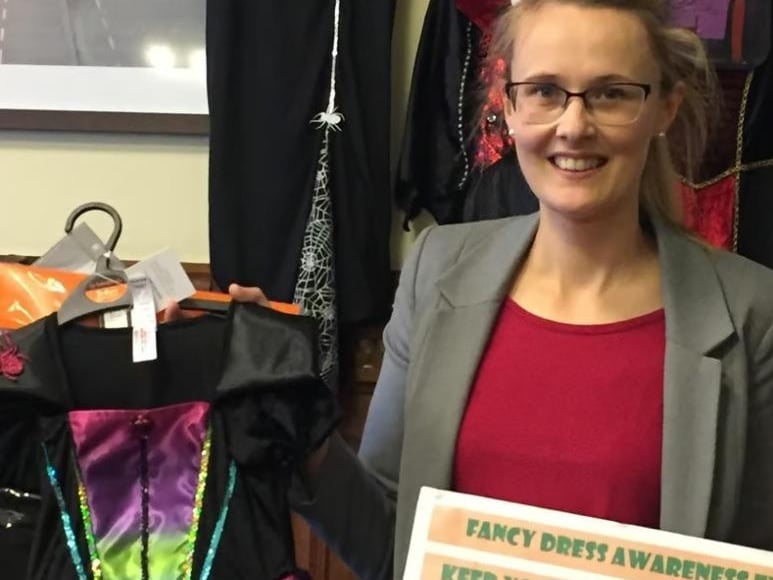 Lancaster MP Cat Smith raising awareness of the potential fire risks of children's Halloween fancy dress costumes.