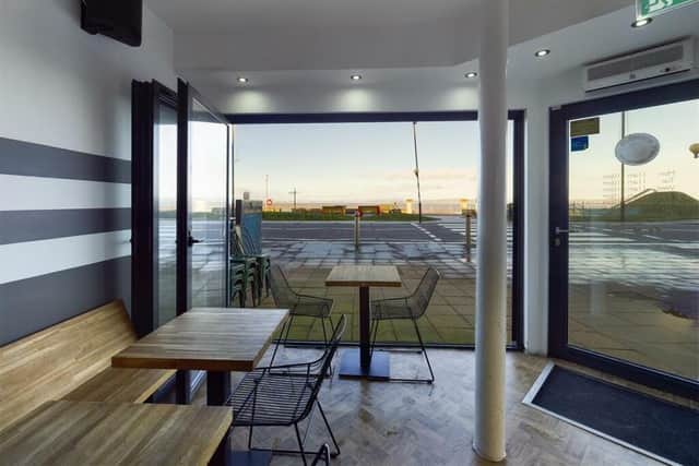 Looking out onto the bay from the eating area inside the property. Picture courtesy of Fisher Wrathall Commercial, Lancaster.
