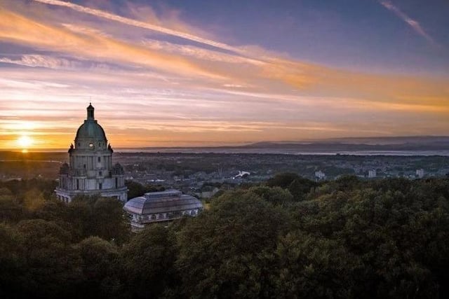 Williamson Park and the Ashton Memorial at sunset.
