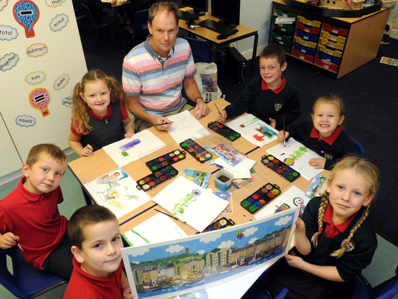 Caton artist Chas Jacobs spent three days doing art workshops with pupils from Lancaster Road School, including this group of year one pupils.