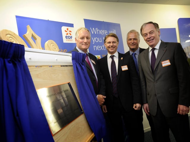 EDF Energy chief executive Vincent De Rivaz, David Morris MP, Heysham 1 station director Ian Stuart and Heysham 2 station director Alan Oulton at the official opening of the new visitor centre.