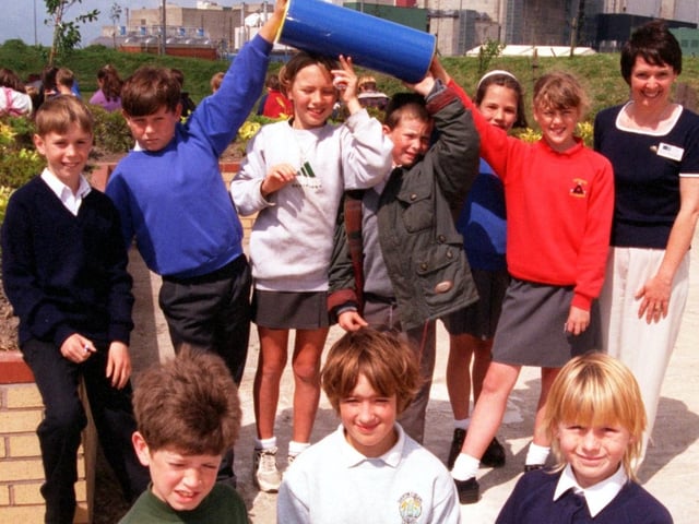 Pupils from Trumacar, St Peter's, St Patrick's, and Overton St Helen's schools with a time capsule which was planted in the new nature park at Heysham power station. Also pictured is Sarah Haddington, the main organiser of the new nature park.