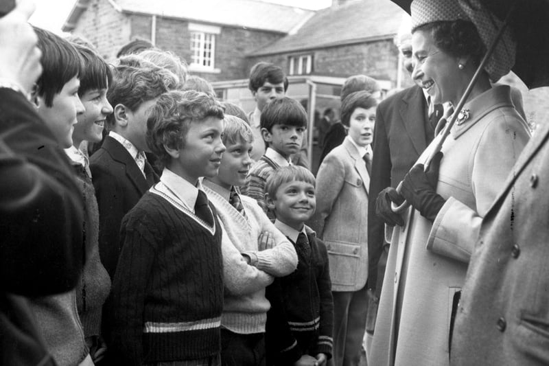 The Queen meets children of tenants at Lee Farm, Billsborrow, in May 1980.