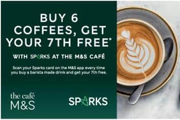 Buy six coffees, get your seventh free with Sparks at the M&S cafe.