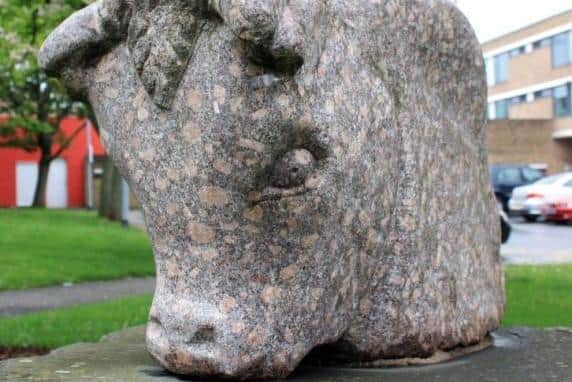 Bull's head by Shaun Williamson - featured in leaflet no 7 Public Art. Photo by Lancaster Civic Vision