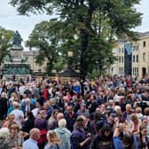 Crowds gather in Dalton Square in Lancaster for the Proclamation of the King. Picture by Josh Brandwood.