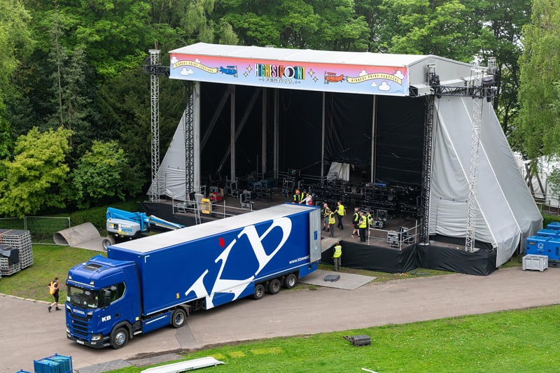The main stage being set up at Williamson Park.