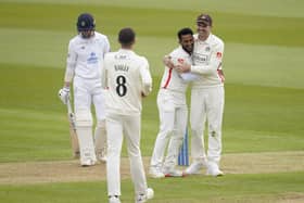 Jimmy Anderson (right) celebrates a wicket with Hassan Ali (Andrew Matthews PA Wire)