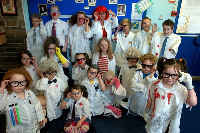 Mad scientists from West End Primary School who dressed up for National Science and Engineering Week and Red Nose Day.