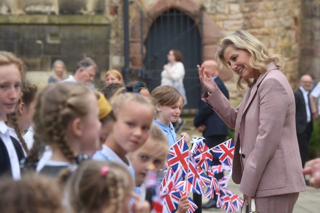 Sophie Countess of Wessex meets local schoolchildren on a visit to Lancaster Castle. Picture by Dan Martino.