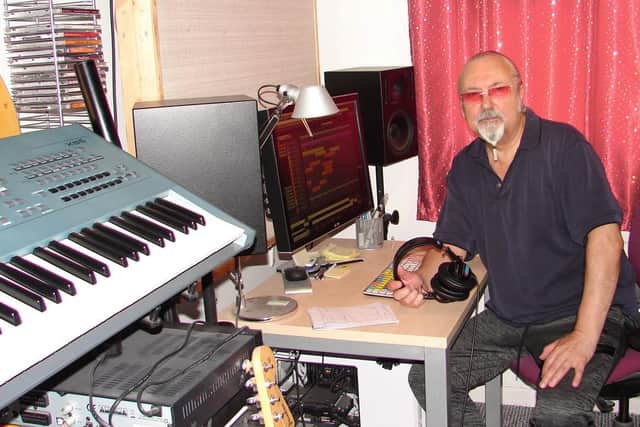 Still making music, David Banks in his new home studio in Heysham.