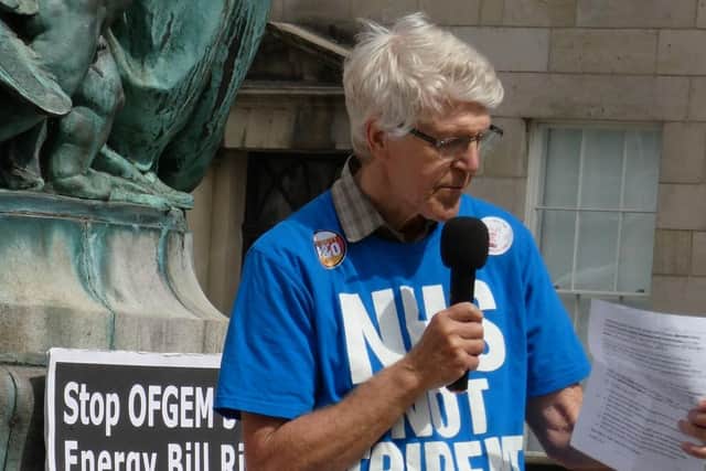 Philip Gilligan speaks at the May Day rally in Lancaster.