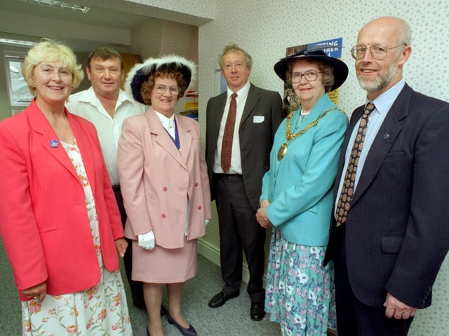 Citizens Advice Bureau manager in Morecambe, Austin Staunton (extreme right) pictured with guests at the opening of the Queen Street premises. From left are, June Ashworth, chairperson of Morecambe and Heysham Citizens Advice Bureau's management committee; Phil Kitchin of Kitchin Building Company; deputy mayor of Lancaster Coun Margaret Rainford; Bill Ashby of Harrison, Willis and Moore; and the mayor of Lancaster Coun Hilda Shuttleworth.