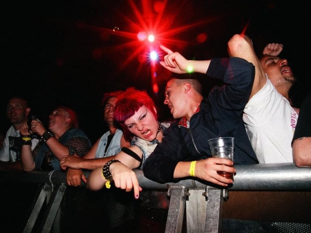 Punks enjoying the festival in Morecambe's Dome which was still a venue in 2000. Photo by D J Clark.
