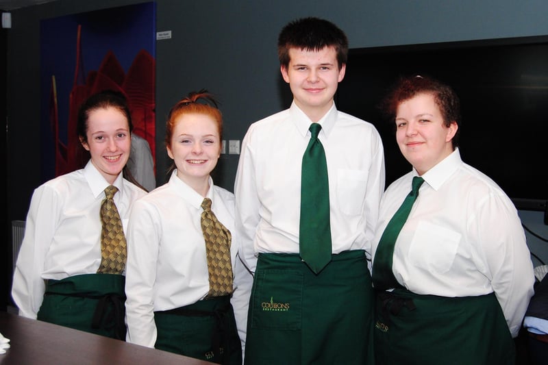Lancaster and Morecambe College hospitality students at the official Bay Gateway opening, From left: Aimee Grime, Elle Wright, Joseph Wells and Melissa Randolph.