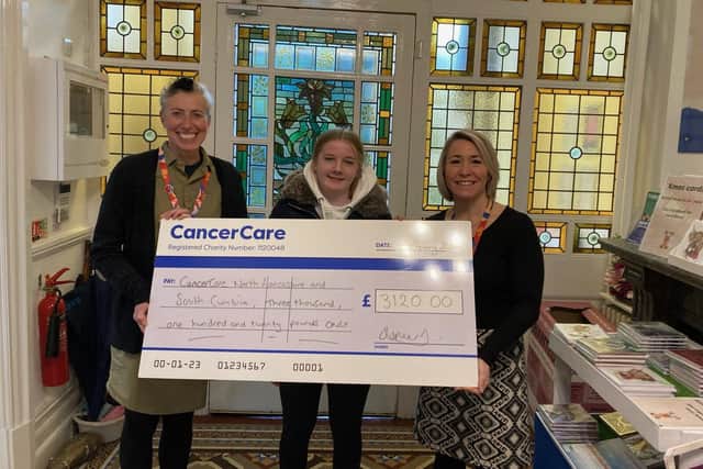 Ellie Jackson with CancerCare CEO Alison Stainthorpe, left, and Kat Michaels, fundraising deputy head.