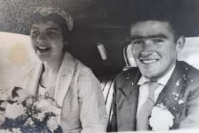 Freda and Derek Thompson on their wedding day in 1958.