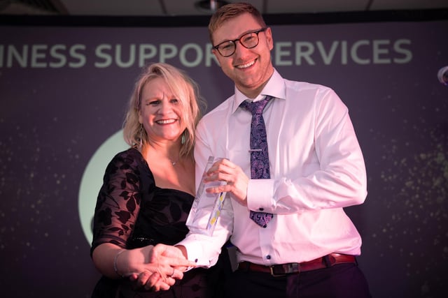 Eventus Recruitment Group receive the Business Support Services Award from Registered Care Manager, Daniel Stainer. Runners-up were ICT Reverse, New Brooms, North Star Projects and TP Financial Solutions.
