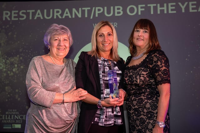 Restaurant/Pub of the Year winners Buccelli's receive their award from Lancaster Guardian and Morecambe Visitor Editor, Debbie Butler (right). Runner-up was The Palatine.