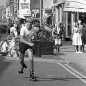 St Annes post van driver Ian Stuteley chose a different mode of transport to raise cash for a cancer scanner. Ian, 19, of Blackpool Road North, Lytham, took to his roller skates at Blackpool and travelled to Huddersfield, a distance of 75 miles - slightly further than his usual letter round. He is pictured here roller skating down Fishergate in Preston