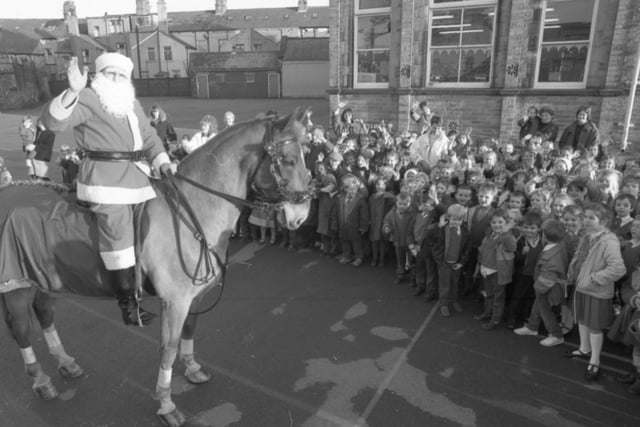 Police had to come to the rescue when Father Christmas's sleigh broke down. Santa was making his annual trip to see some North West school children when problems started, and he ended up riding to Morecambe on a police horse. Children at Morecambe Bay Primary were thrilled when the jolly chap appeared on Eros the horse, with the help of Lancashire Constabulary