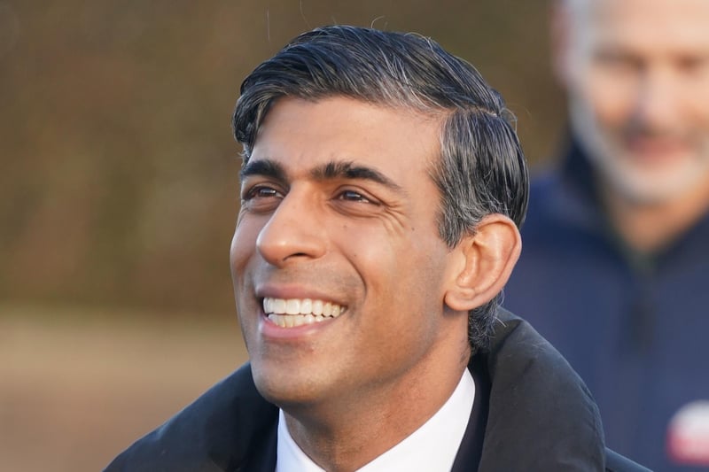 Prime Minister Rishi Sunak looking happy in Morecambe today (January 19).