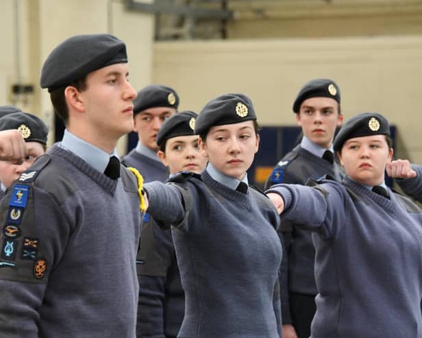 Ripley CCF cadets during drill practice at the Royal Air Squadron trophy finals on 6th March at RAF Halton.