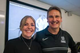 Dawn Astle with senior lecturer in sport at the University of Cumbria, Dr Mark Christie.