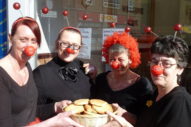 Comic Relief fundraisers, from left: Sharon Taylor, Cheryl Richards, Elaine Oldfield and Cath Evans, from The Welcome Cafe in Morecambe's Arndale Centre. The women made biscuits and sold them to raise funds